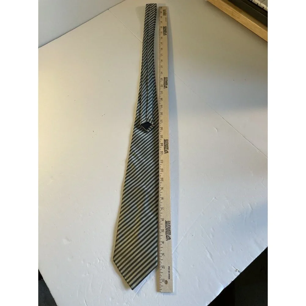 Ermenegildo Zegna  Silk Silver Blue  Tie  58” X 3 & 6/8 Striped - Picture 15 of 15